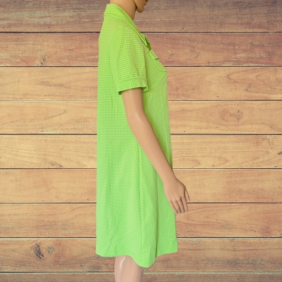 𝅺vintage mod dress 60s neon green 70’s Polyester Checkered Dress Union Made - Picture 9 of 12